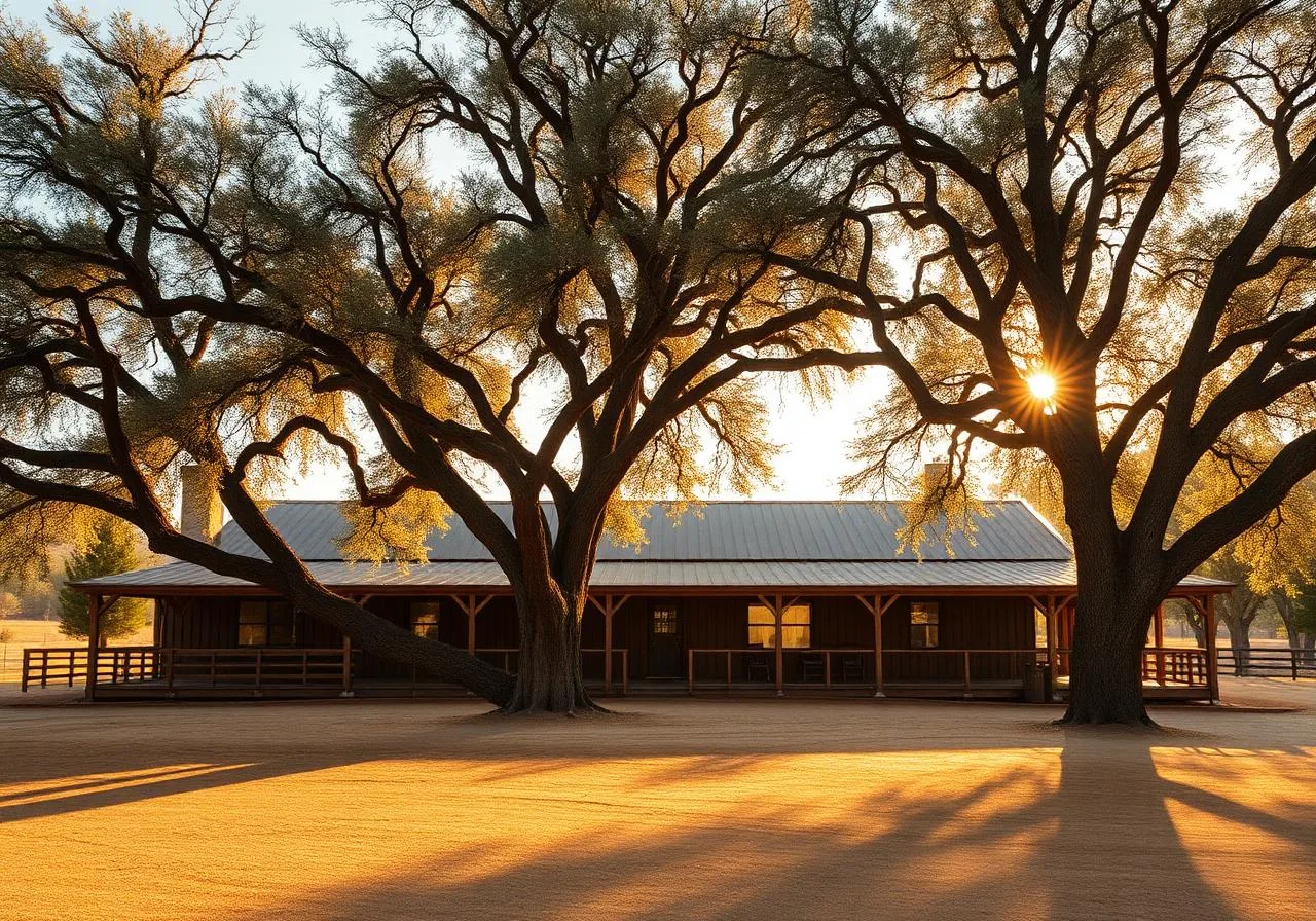 Loomis, California ranch-style home under mature valley oaks in golden-hour light
