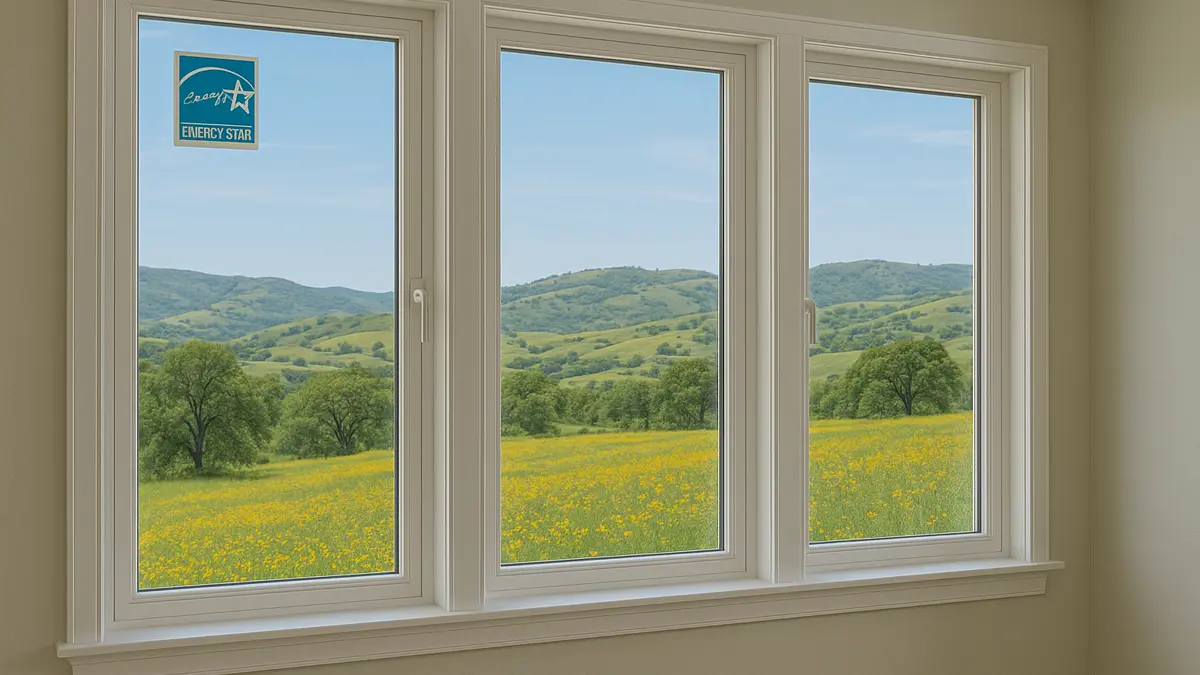 Beautiful Placer County Sierra Nevada foothill spring landscape viewed through newly installed energy-efficient casement windows with unobstructed views